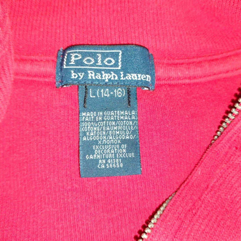 Polo By Ralph Lauren Red Quarter-Zip Pullover Boy's Size L (14/16) Pony Preppy